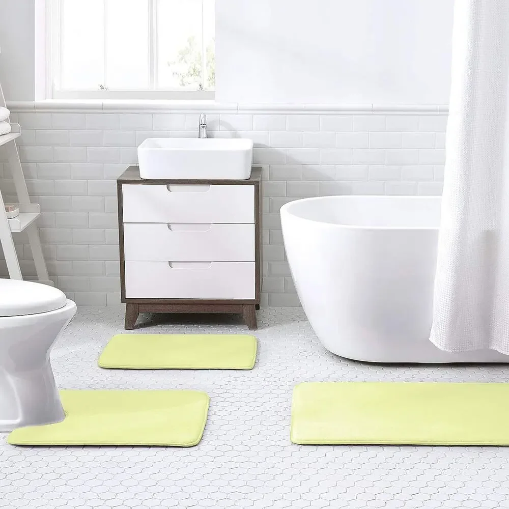 Walensee Extra Thick Memory Foam Bath Rug 24x36 Yellow Non-Slip Absorbent Mat
